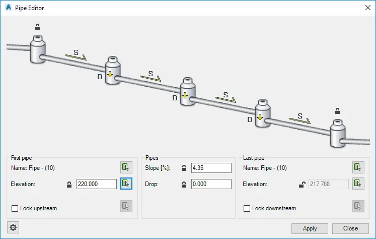 Pipe Editor dialog box - Kobi Toolkit for Civil 3D