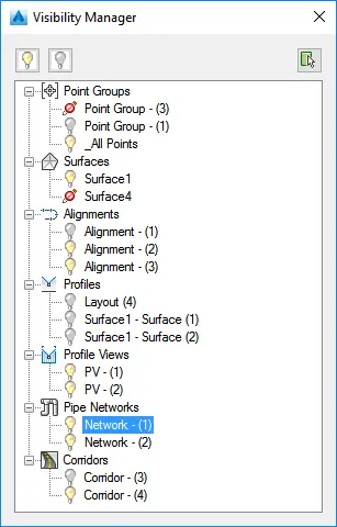 Visibility Manager dialog box - Kobi Toolkit for Civil 3D