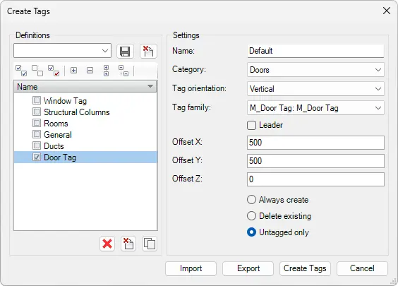 Tag Instances dialog box - Kobi Toolkit for Revit