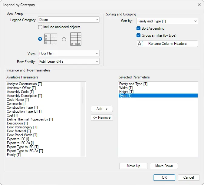 Legend by Category dialog box - Kobi Toolkit for Revit