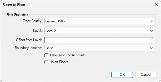 Room To Floor dialog box - Kobi Toolkit for Revit