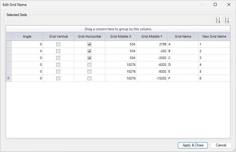 Edit Grid Name dialog box - Kobi Toolkit for Revit