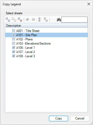 Revit Copy Legend dialog box