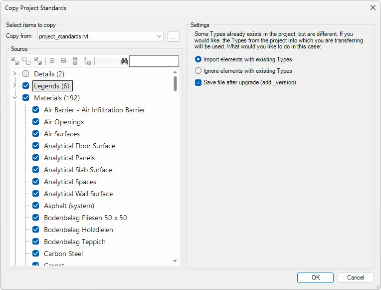 Copy Standards in Revit