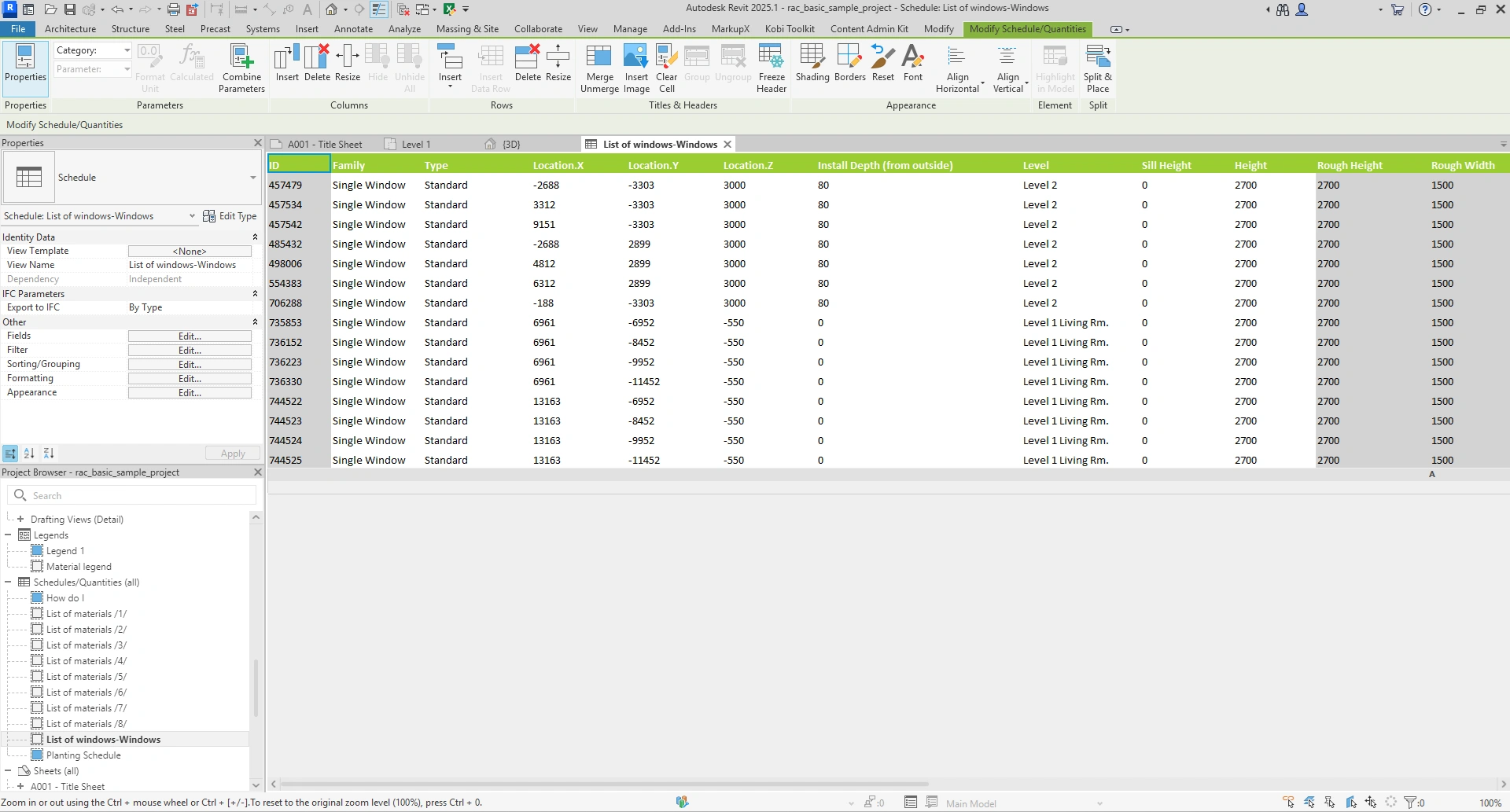 Revit Imported Spreadsheet - Kobi Toolkit for Revit