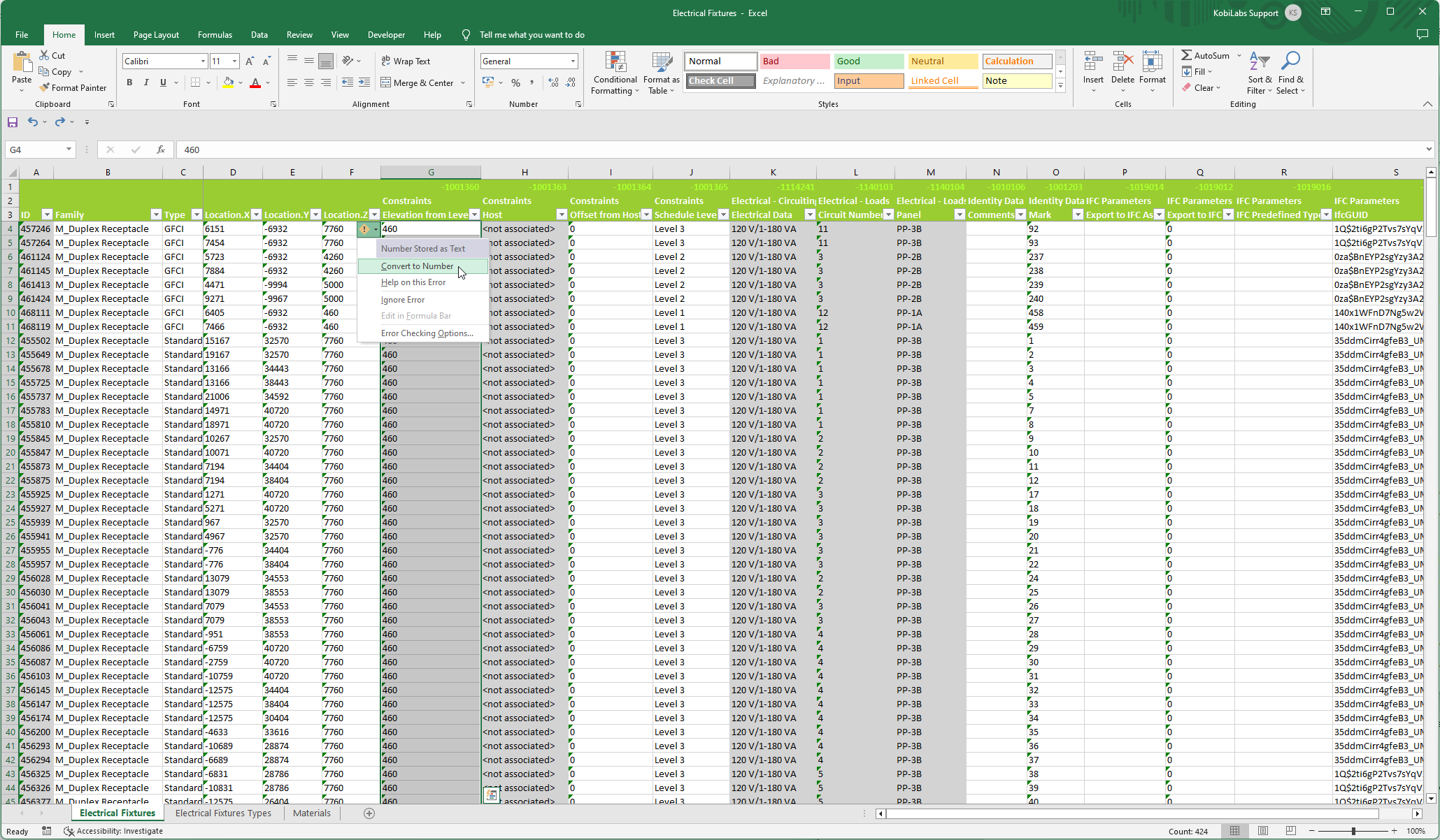 BIM Query to Excel – Convert text to numbers