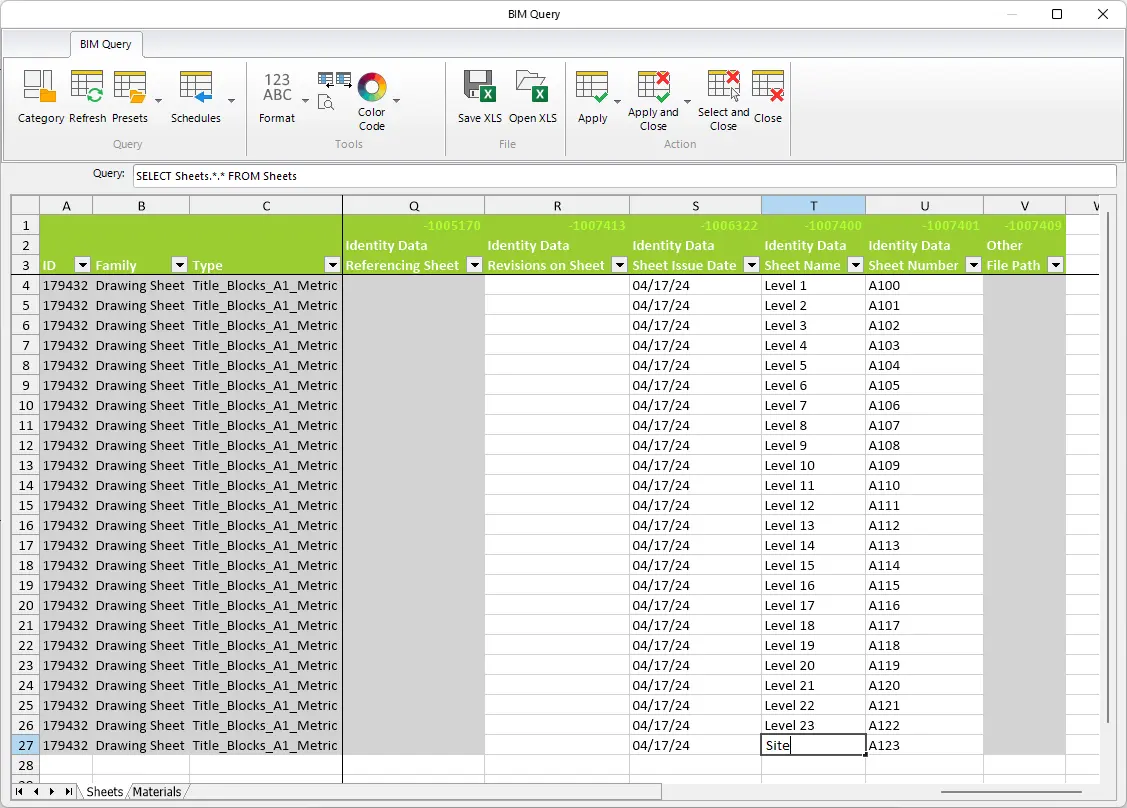 Edit Revit properties in Excel