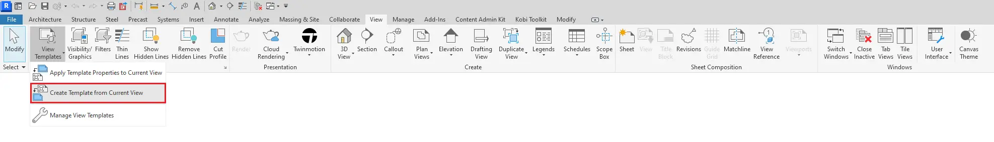 Create Revit View Template from Current View